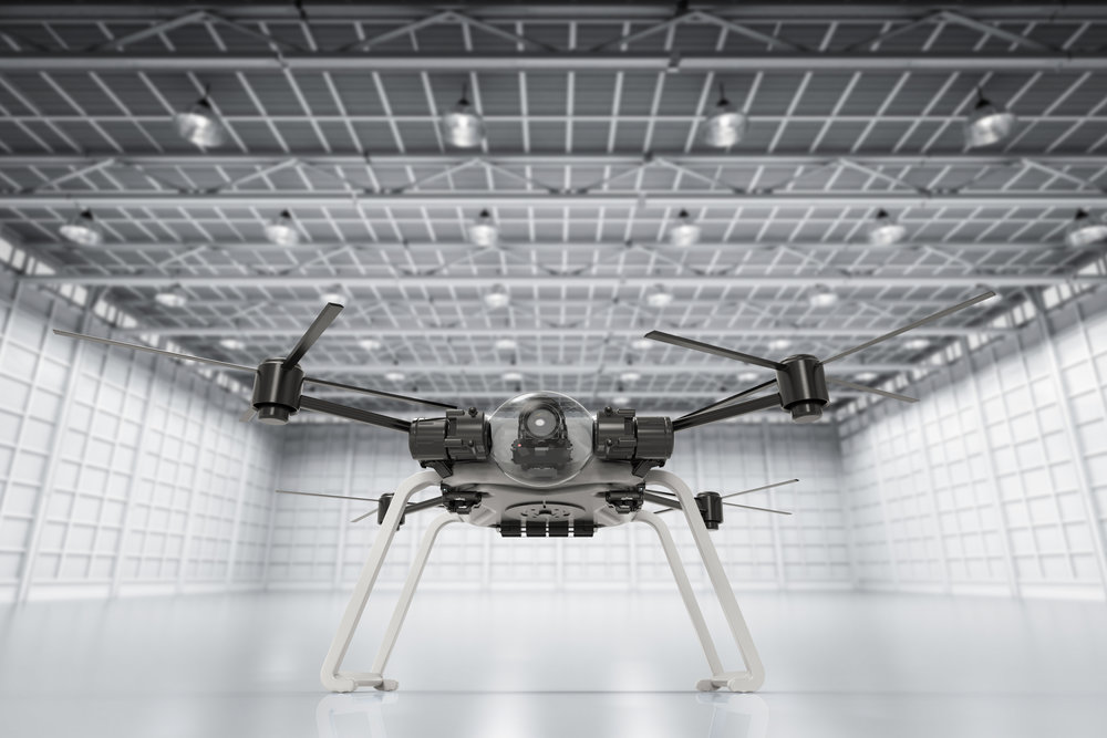 3d rendering drone in empty factory
