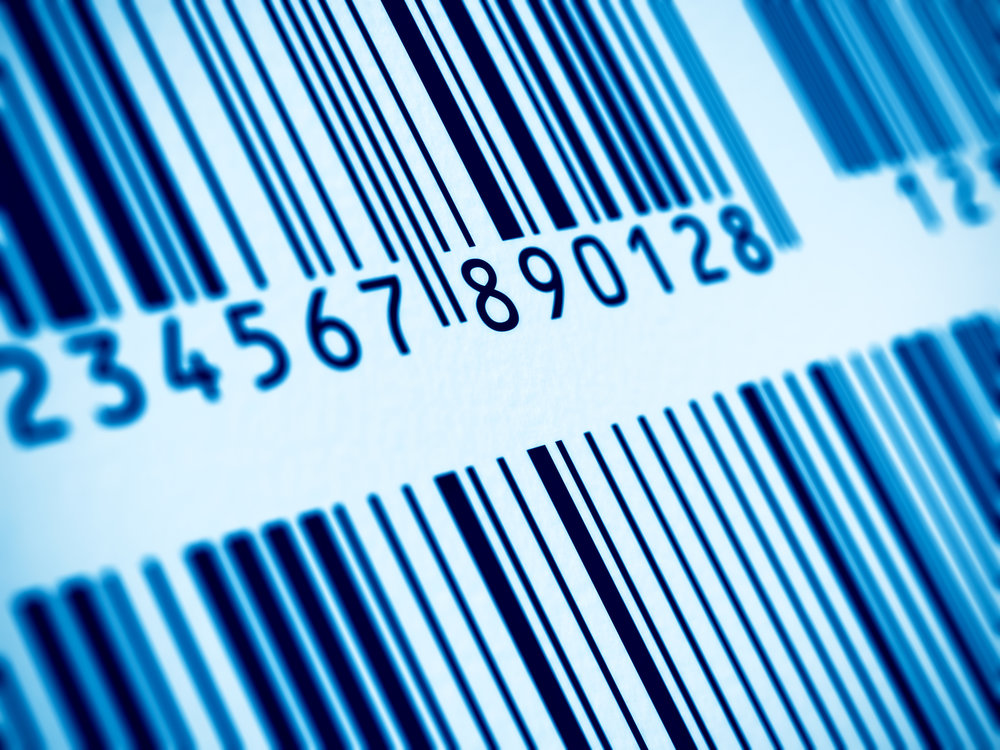Macro view of blue barcodes with selective focus effect