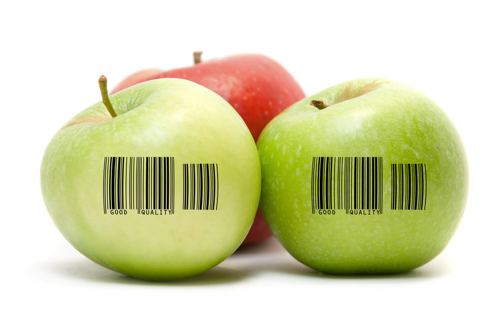 Ripe apples with barcode
